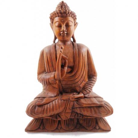 Sculpture Bouddha Zen sur lotus en bois 40cm | Artisanat Balinais
