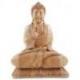 Sculpture Bouddha assis sur lotus en bois brut 40cm.