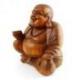 Statue Bouddha chinois rieur en bois sculpté main 30cm