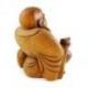 Statue Bouddha chinois rieur en bois sculpté main 30cm