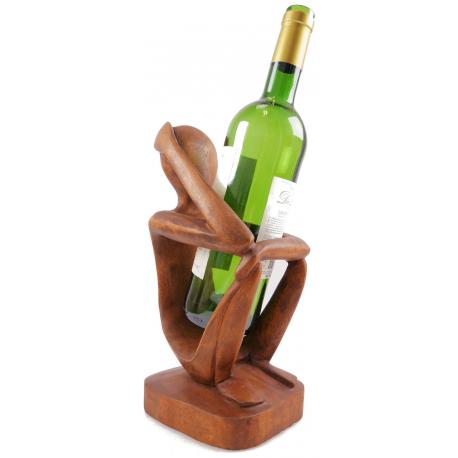 Porte-bouteille « Penseur » 30cm en bois sculpté |  Déco pour amateurs de vin