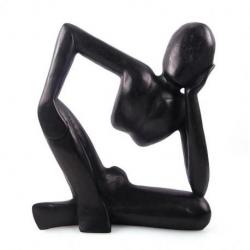 Statue abstraite "Le Penseur" 30cm en bois Noir
