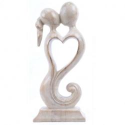 Statuette "Couple en Fusion" en bois 20cm, cœur sculpté | Cadeau 5 ans de Mariage