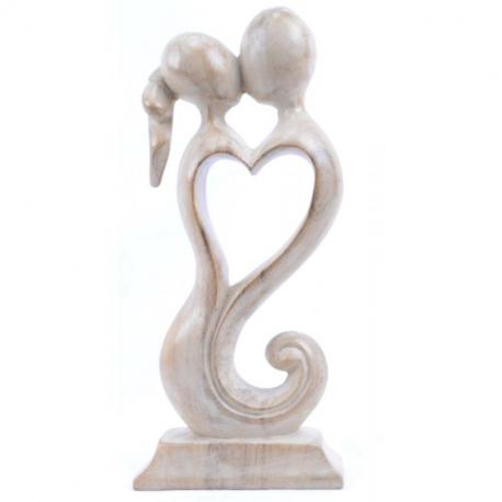 Statuette "Couple en Fusion" en bois 20cm, cœur sculpté | Cadeau 5 ans de Mariage