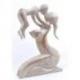 Statuette abstraite Maman et Bébé 20cm en bois Blanc Cérusé