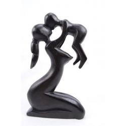 Statue abstraite Maman et Bébé 20cm en bois Noir