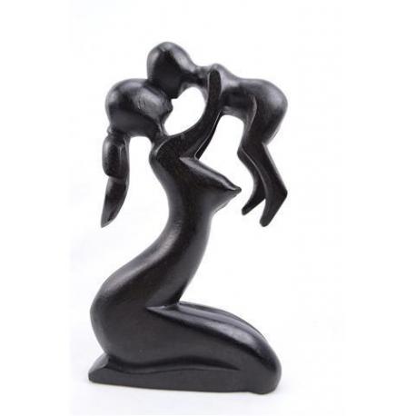 Statue abstraite Maman et Bébé 20cm en bois Noir