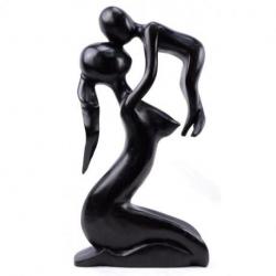 Statue abstraite Maman et Bébé 30cm en bois noir ébène