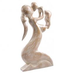 Statue abstraite Maman et Bébé 30cm en bois Blanc Cérusé