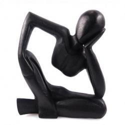 Statue abstraite "Le Penseur" 20cm en bois Noir