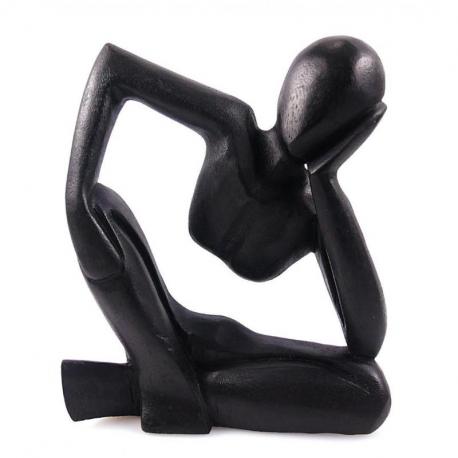 Statue abstraite "Le Penseur" 20cm en bois Noir