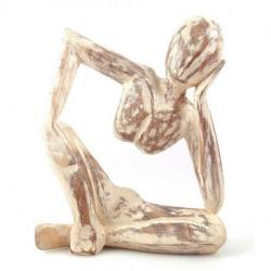 Statue abstraite "Le Penseur" 20cm en bois Blanc Cérusé