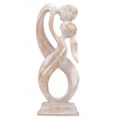 Statuette Couple "Union Infinie" 20cm en bois patiné blanc | Anniversaire de Rencontre