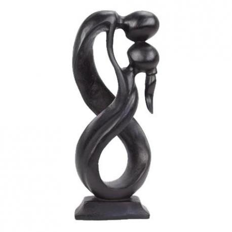 Statue Abstraite 30cm Couple Amoureux "Union Infinie" en bois | Art Romantique