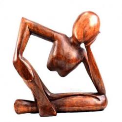 Statue abstraite "Le Penseur" 20cm en bois Teinté