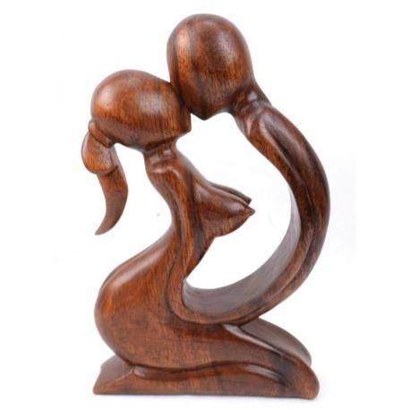 Statue Abstraite "Couple Sensuel" en bois 30cm | Cadeau de Lune de Miel