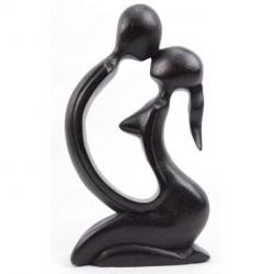Sculpture 30cm "Couple Sensuel" en bois finition noire, statue d'amoureux | Cadeau Coquin
