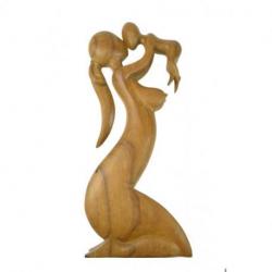 Statue abstraite Maman et Bébé 50cm en bois Brut