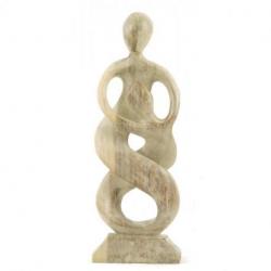 Statue abstraite Union Parent-Enfant 30cm en bois Blanc Cérusé