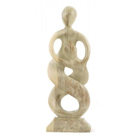 Statue abstraite Union Parent-Enfant 30cm en bois Blanc Cérusé
