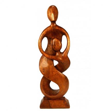 Statue abstraite Union Parent-Enfant 50cm en bois Teinté