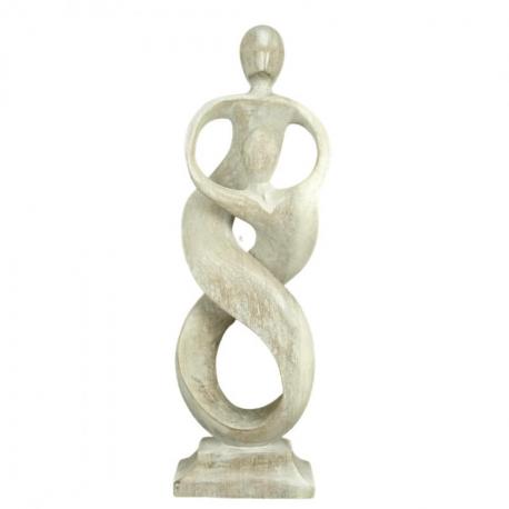 Statue abstraite Union Parent-Enfant 50cm en bois Blanc Cérusé