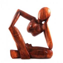 Statue abstraite "Le Penseur" 40cm en bois Teinté