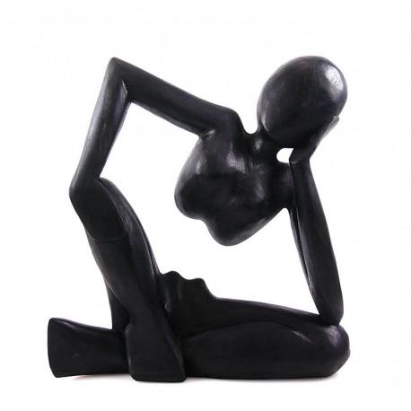 Sculpture abstraite "Le Penseur" 40cm en bois Noir | Design intemporel