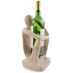 Porte-bouteille "Penseur" 30cm en Bois Blanc Cérusé