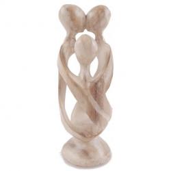 Statue abstraite "Famille Unie" 20cm en bois Blanc Cérusé