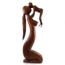 Statue XXL "Maternité" en bois massif teinte marron 100cm