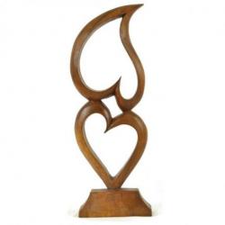 Coeurs en bois marron 40cm - Sculpture artisanale