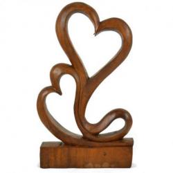 Coeurs Entrelacés en bois teinté 30cm - Sculpture faite à la main
