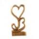 Statue 2 coeurs façonnée à la main en bois brut 40cm