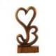 Statue 2 coeurs en bois teinté 40cm - Sculpture artisanale