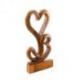 Statue 2 coeurs en bois teinté 40cm - Sculpture artisanale