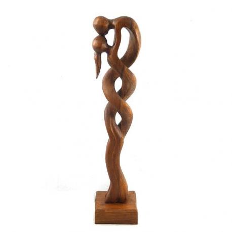 Statue Couple Amoureux "Passion Infinie" en bois sculpté 50cm | Noces de Bois