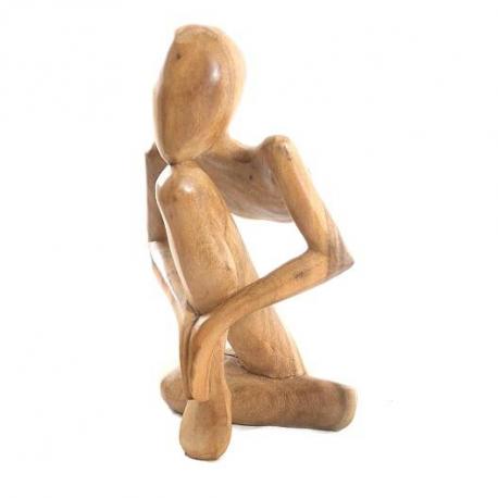"Le Penseur" Statue abstraite 30cm en bois Brut
