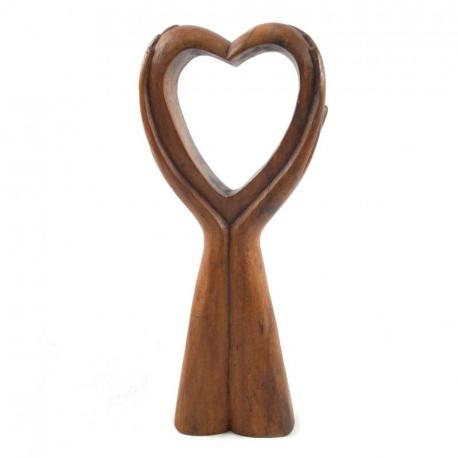 Statue "Donne moi ton coeur " en bois 30cm - Sculpture artisanale