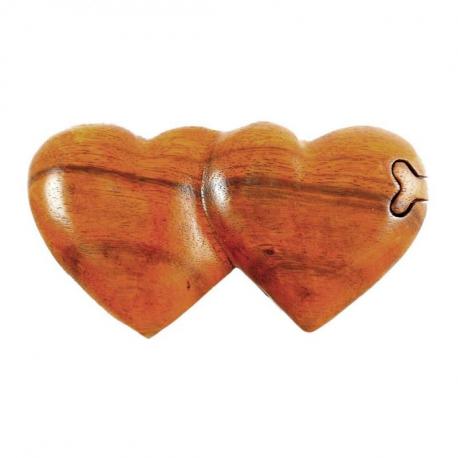 Boîte à Secrets double cœur en bois 15cm