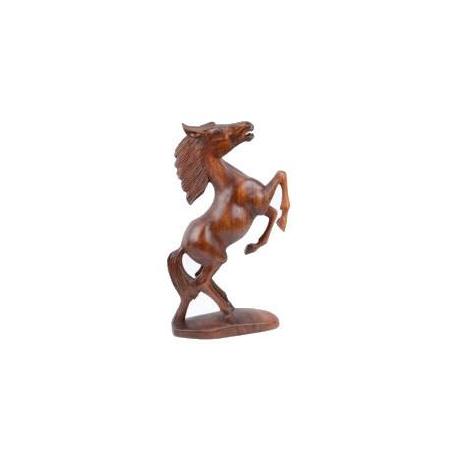 Statue de cheval cabré 30cm - Bois massif sculpté main