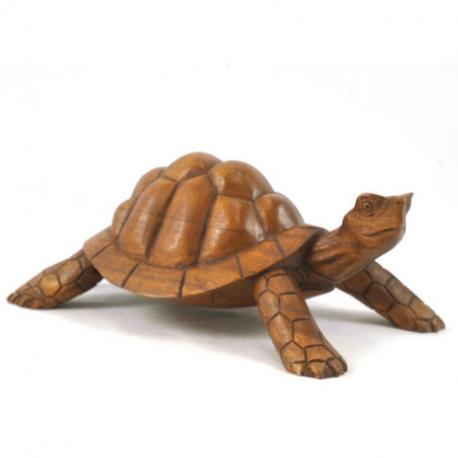 Statue Tortue de terre 30cm en bois massif sculpté main