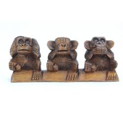 Les 3 singes "secret du bonheur" en bois massif 19cm