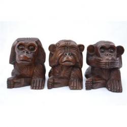 Les 3 Singes de la Sagesse en bois sculpté 10cm | Sculpture sur bois Artisanale
