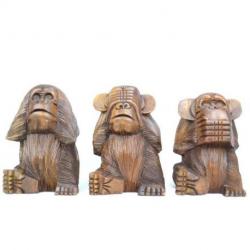 Les 3 singes de la sagesse en bois massif 20cm