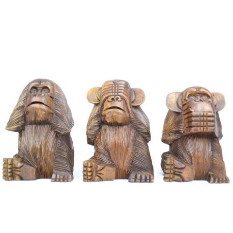Les 3 singes de la sagesse en bois massif 20cm