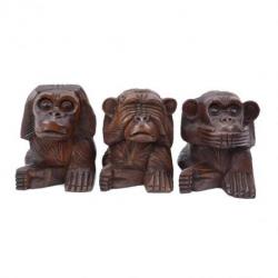 Les 3 singes de la sagesse en bois massif marron 15cm