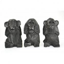 Les 3 singes de la sagesse en bois massif noir 15cm