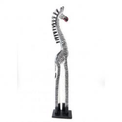 Statue Zèbre debout 100cm création artisanale en bois.
