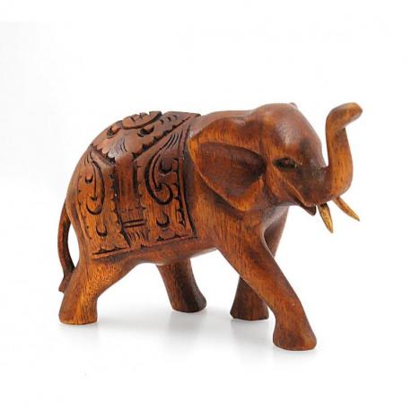 Statuette éléphant indien en bois 16cm avec la trompe en l'air.